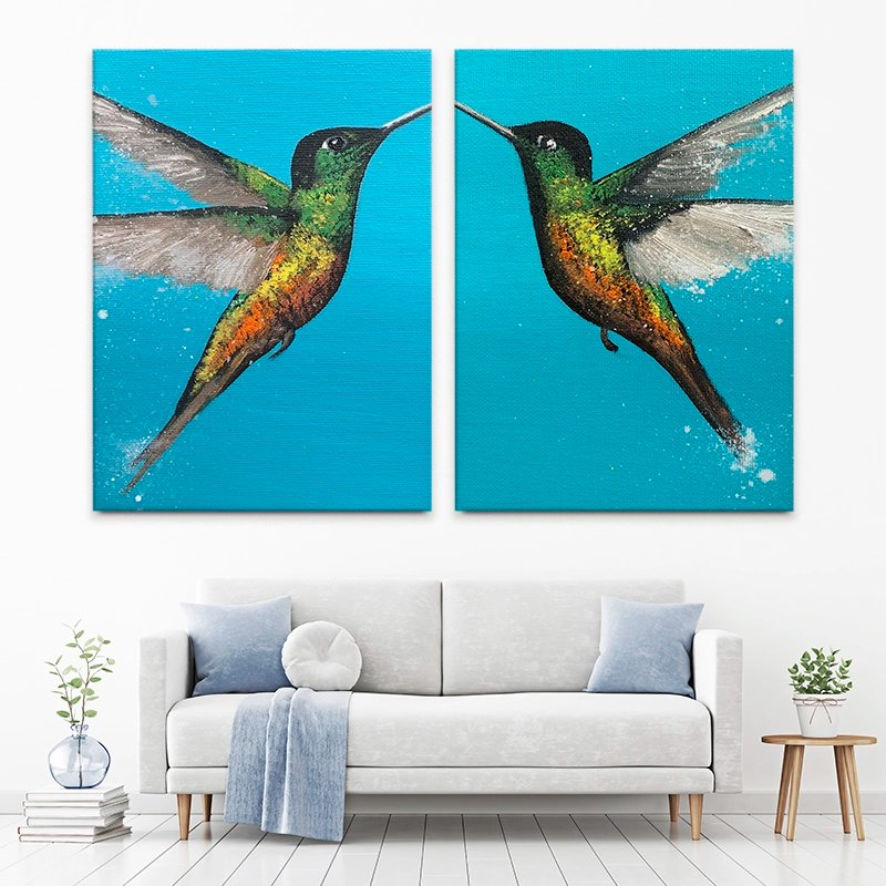 Blue Hummingbirds Duo Canvas Print