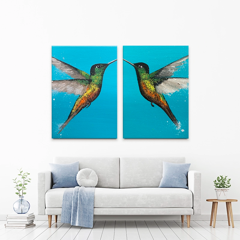 Blue Hummingbirds Duo Canvas Print