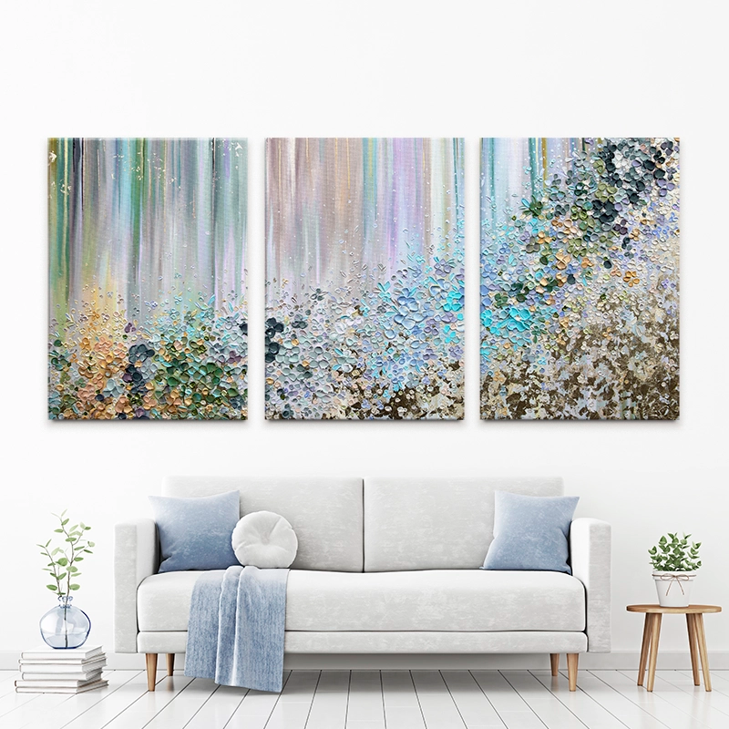 Symphony Of Colour In Green And Blue Trio Canvas Print