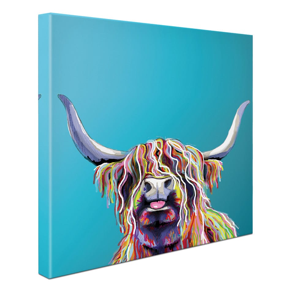 Blue Cheeky Cow Square Canvas Print wall art product Independent