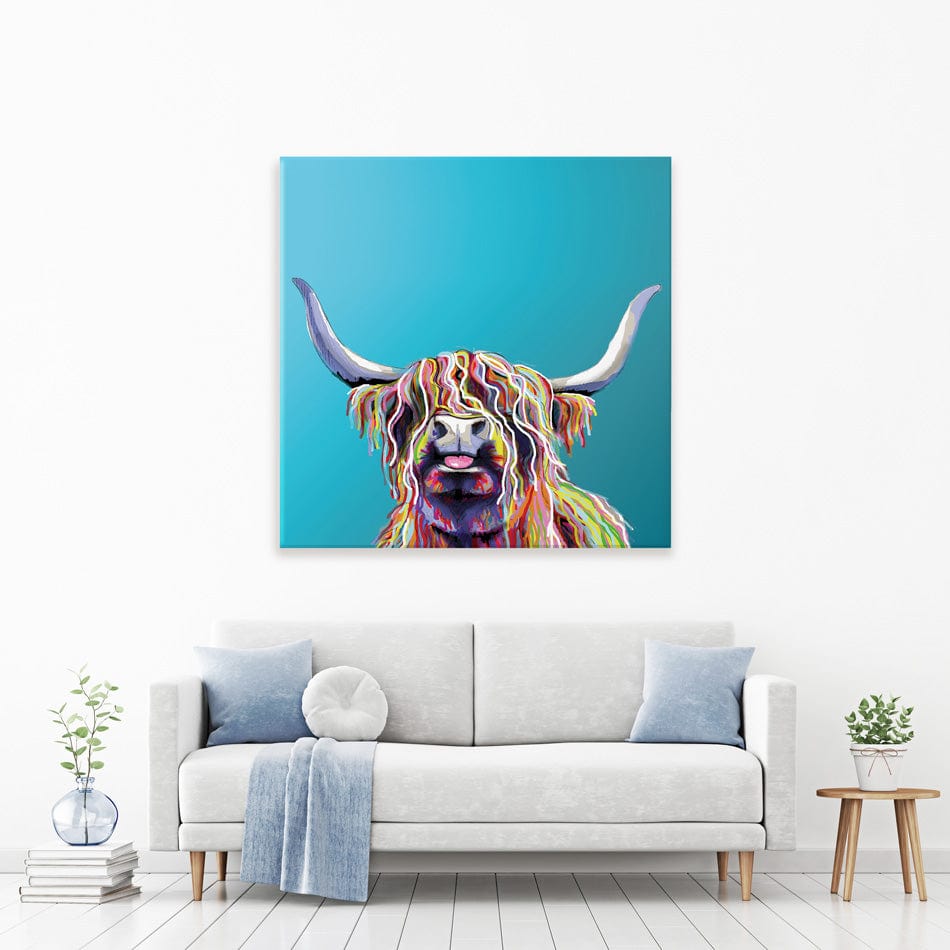 Blue Cheeky Cow Square Canvas Print wall art product Independent