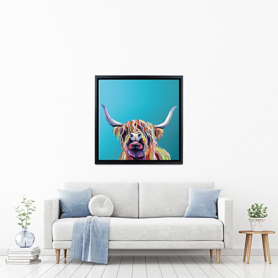 Blue Cheeky Cow Square Canvas Print wall art product Independent