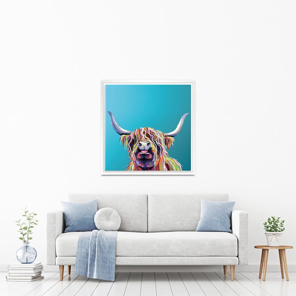 Blue Cheeky Cow Square Canvas Print wall art product Independent