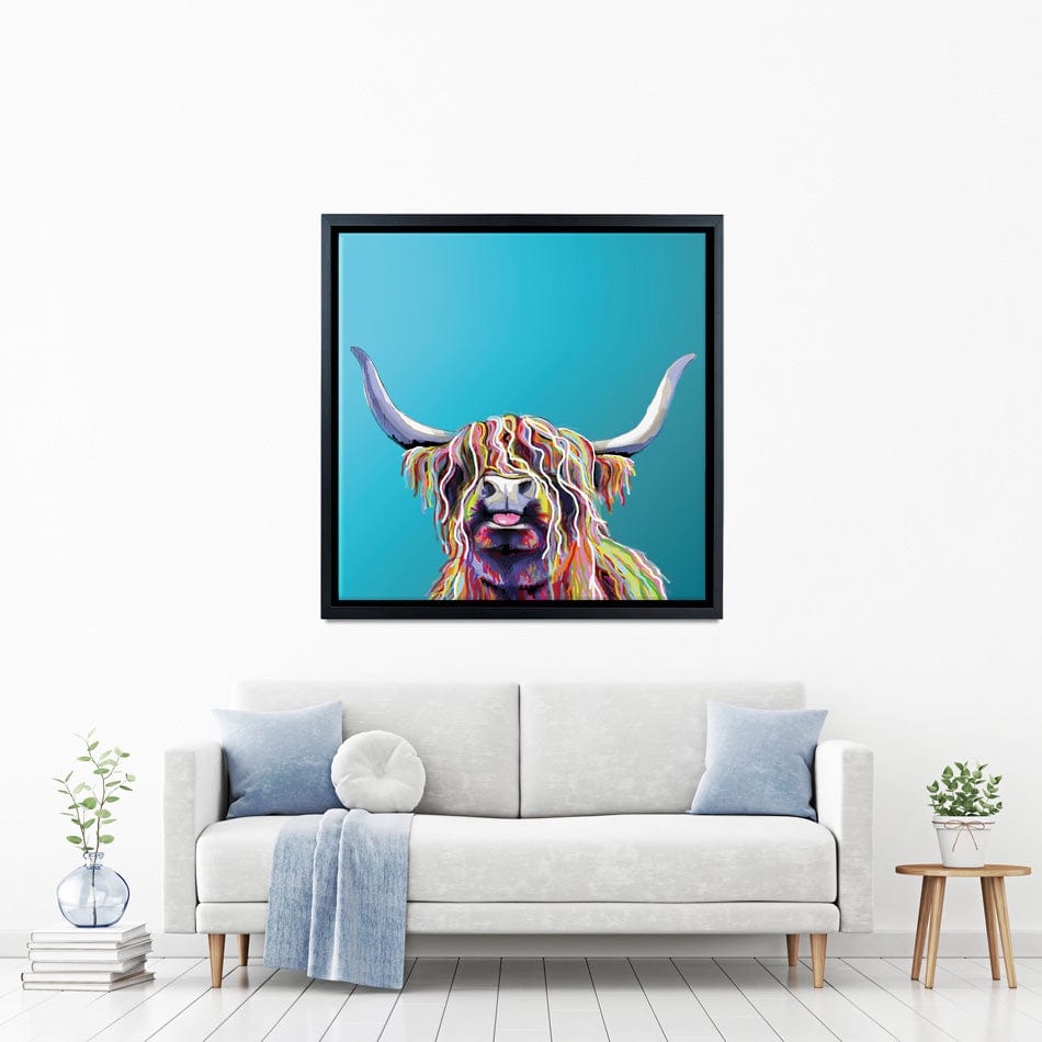 Blue Cheeky Cow Square Canvas Print wall art product Independent