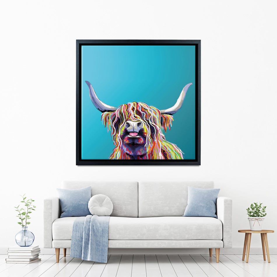 Blue Cheeky Cow Square Canvas Print wall art product Independent