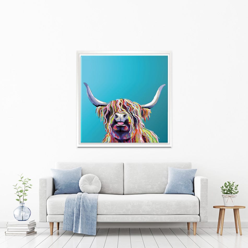 Blue Cheeky Cow Square Canvas Print wall art product Independent