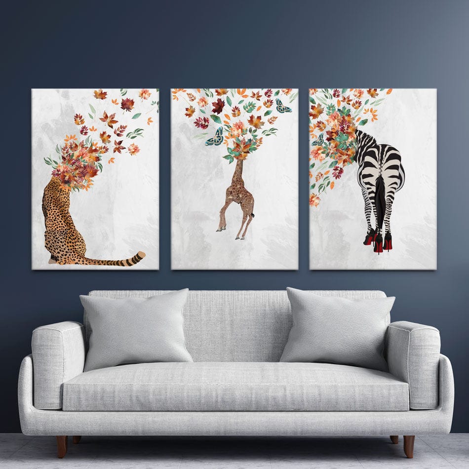 Floral Head Animals Trio Canvas Print wall art product Sarah Manovski