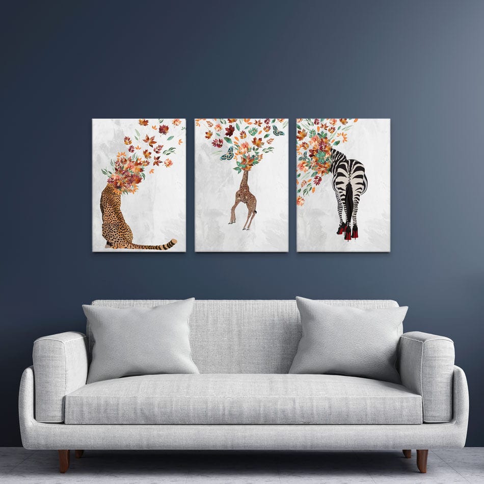 Floral Head Animals Trio Canvas Print wall art product Sarah Manovski