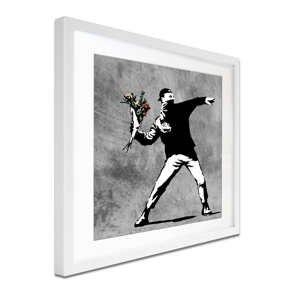 Flower Thrower Square Framed Art Print wall art product Banksy