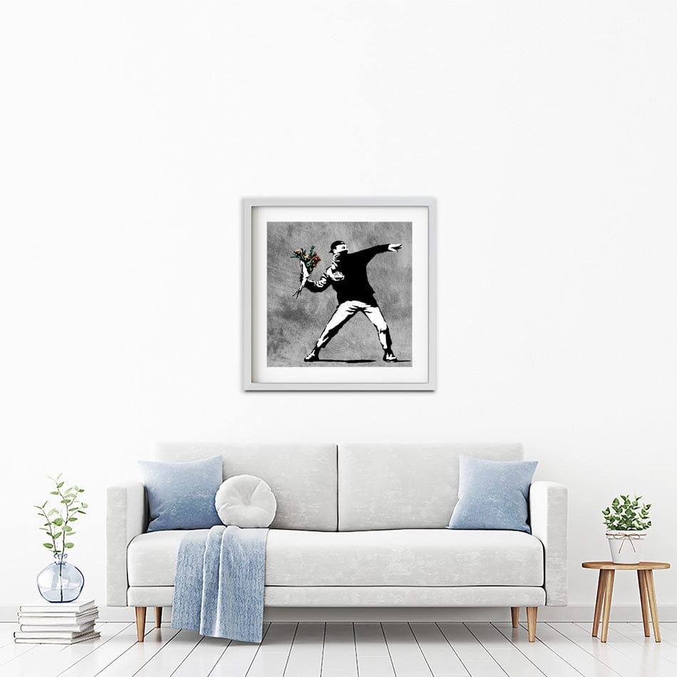 Flower Thrower Square Framed Art Print wall art product Banksy