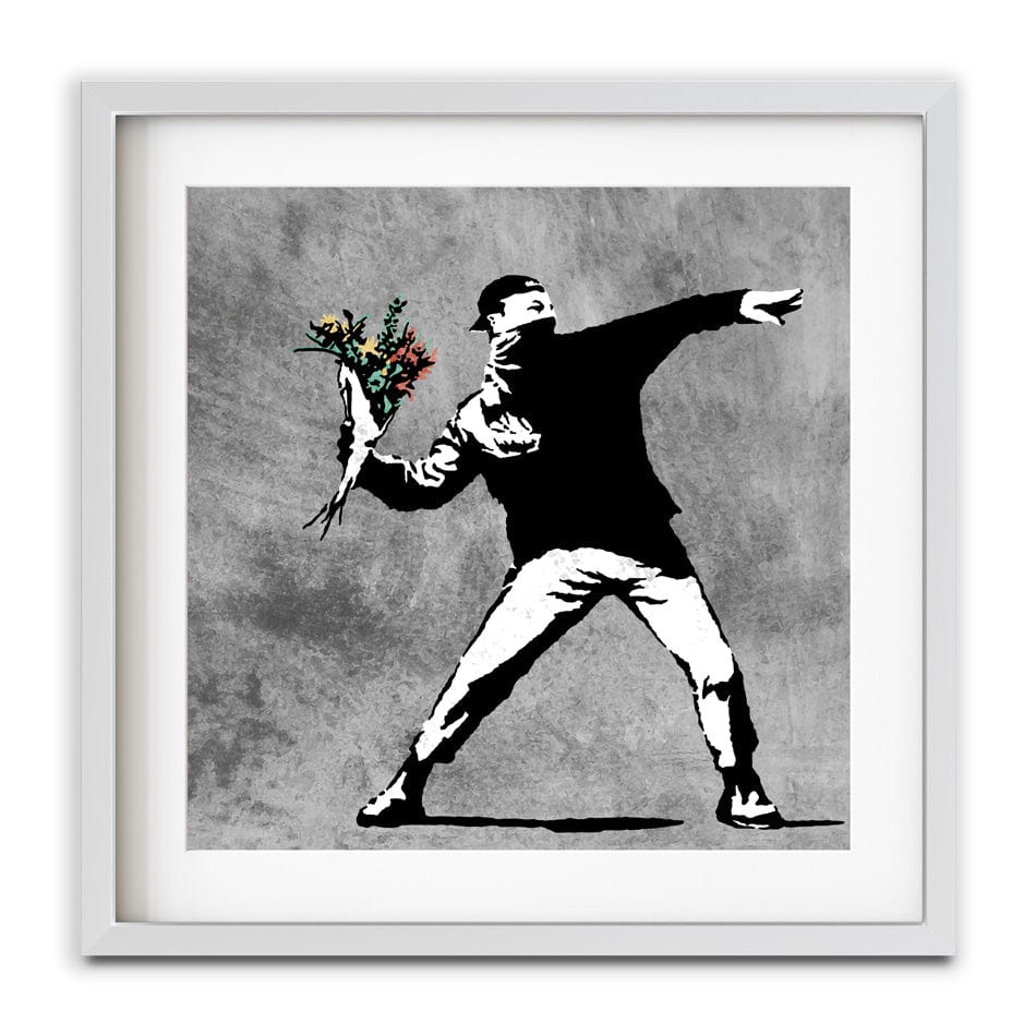 Flower Thrower Square Framed Art Print wall art product Banksy