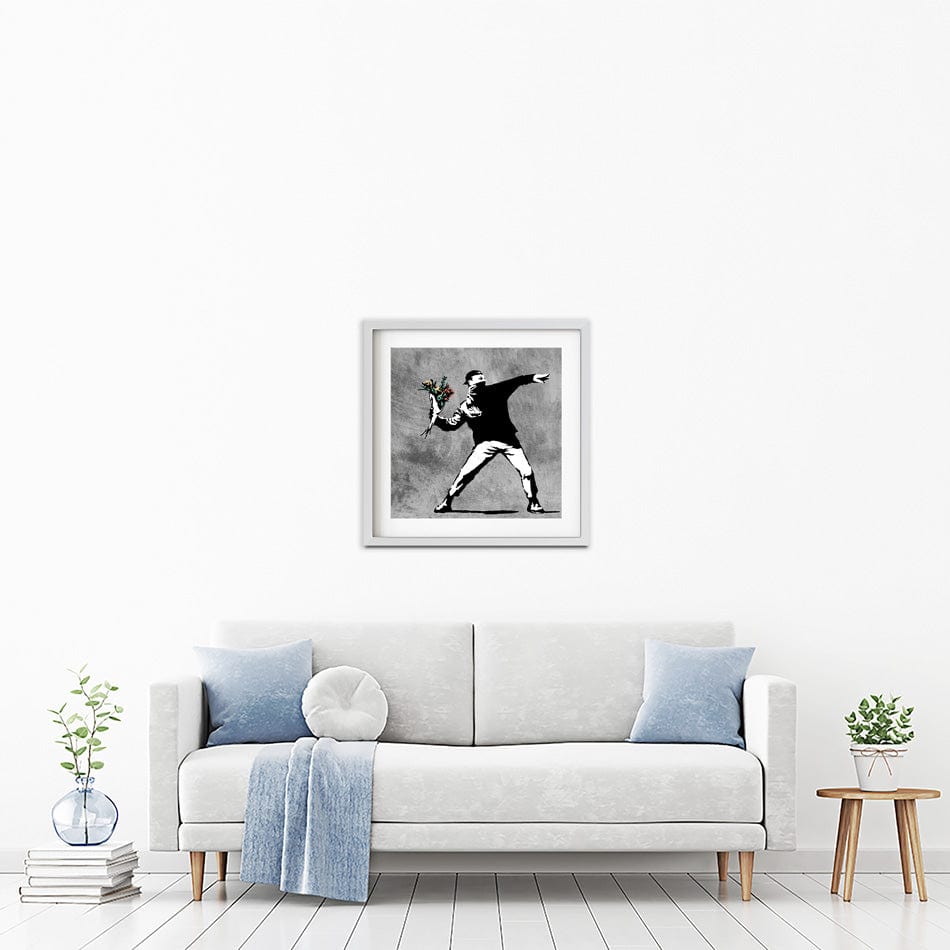 Flower Thrower Square Framed Art Print wall art product Banksy