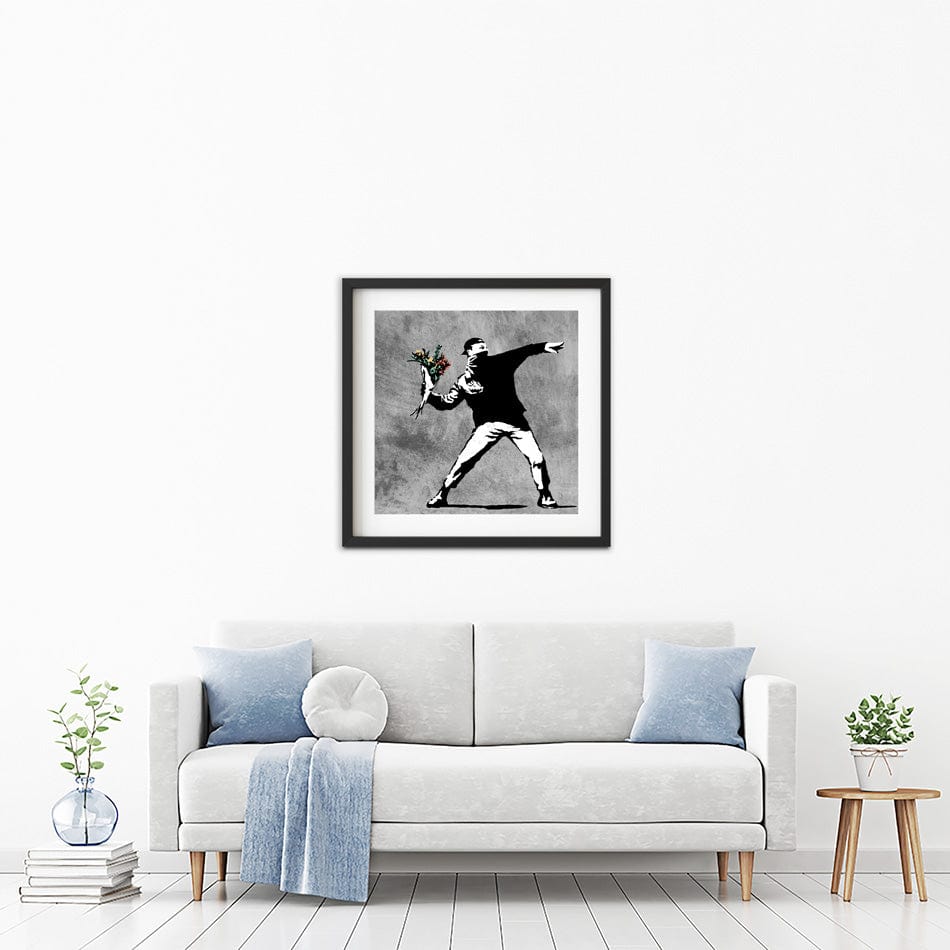 Flower Thrower Square Framed Art Print wall art product Banksy