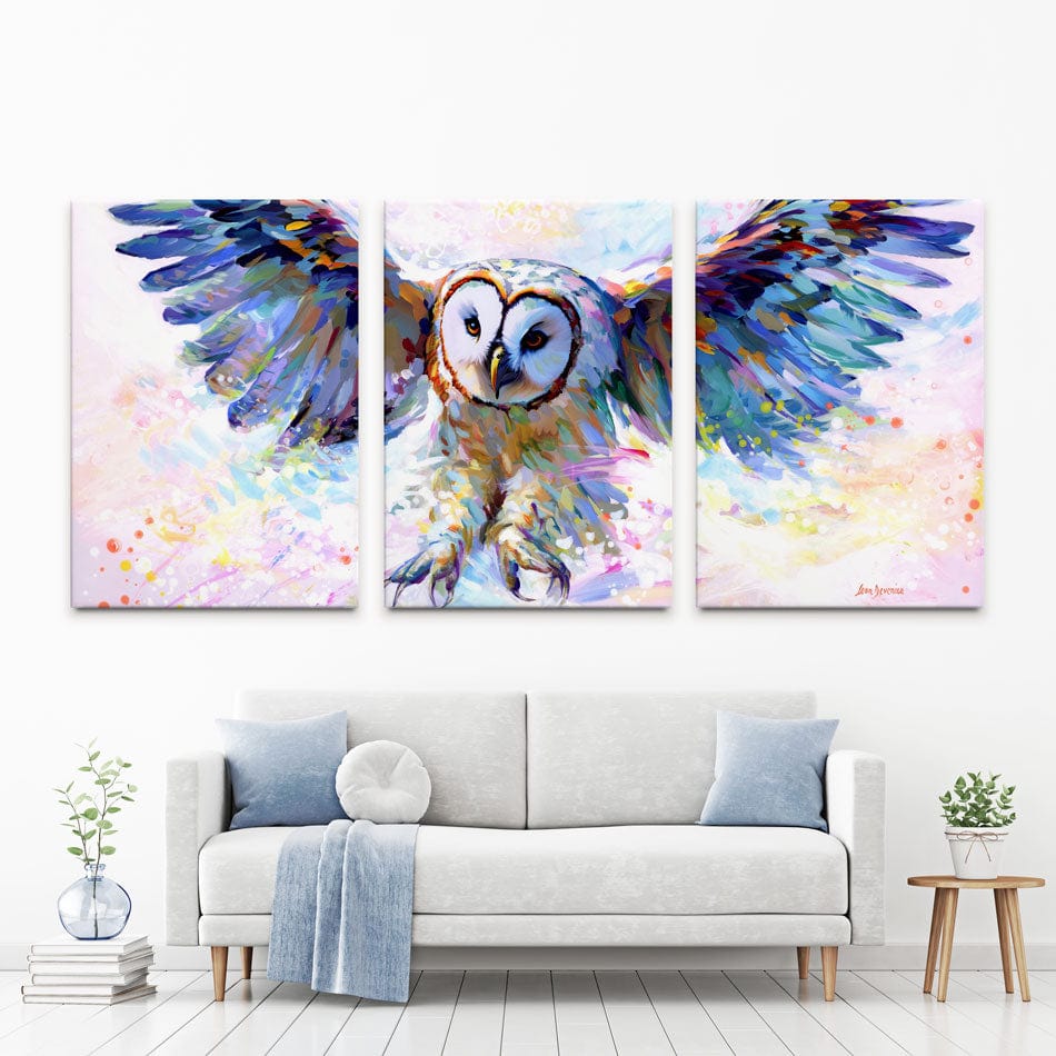 Owls Whisper In The Winter Wind Trio Canvas Print wall art product Leon Devenice