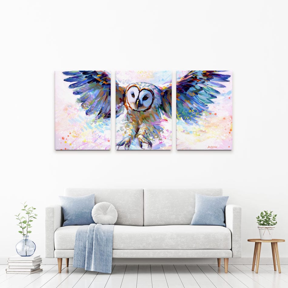 Owls Whisper In The Winter Wind Trio Canvas Print wall art product Leon Devenice