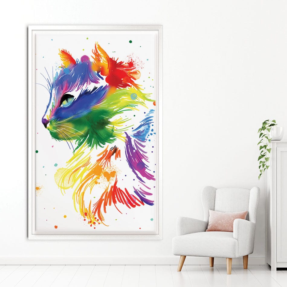 Rainbow cat wall art canvas