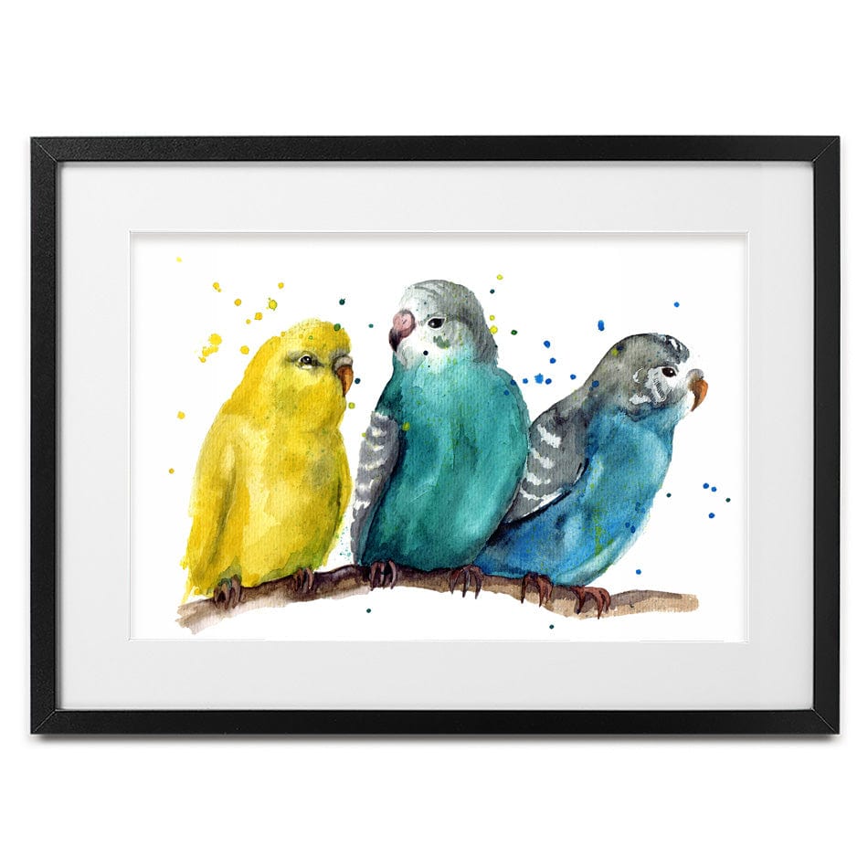 Watercolour Budgies Framed Art Print wall art product / Shutterstock