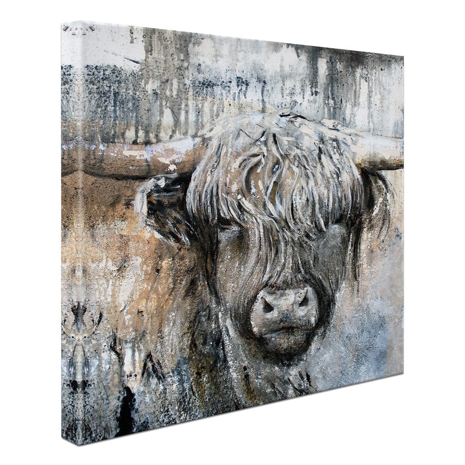 Weathered Highland Cow Square Canvas Print wall art product Studio Paint-Ing