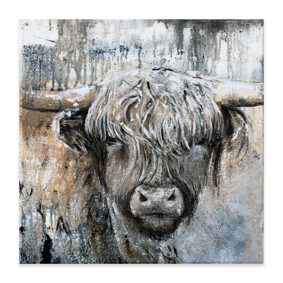 Weathered Highland Cow Square Canvas Print wall art product Studio Paint-Ing