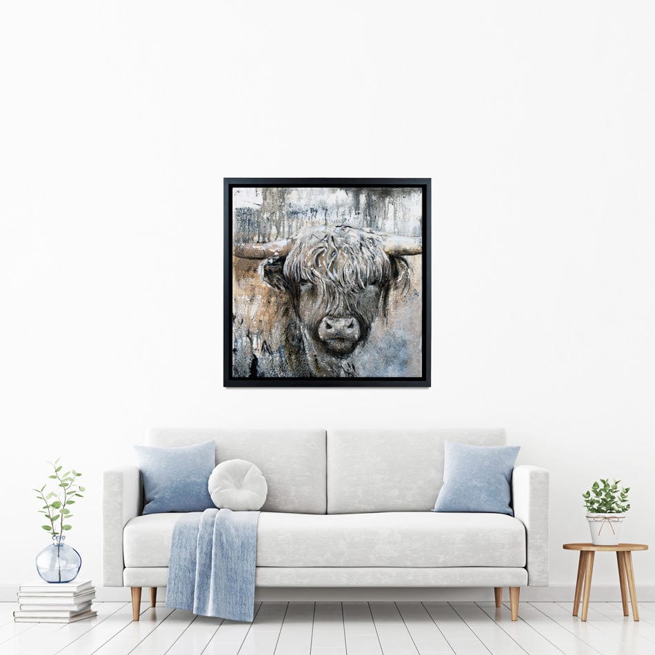 Weathered Highland Cow Square Canvas Print wall art product Studio Paint-Ing