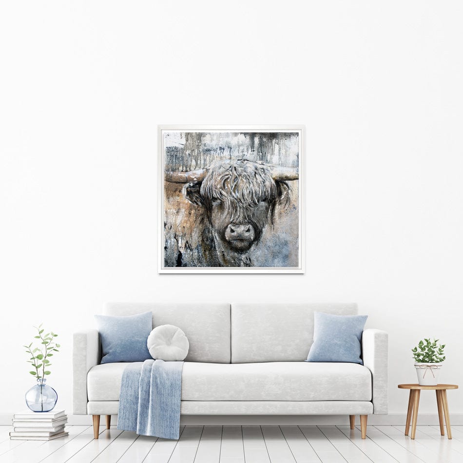 Weathered Highland Cow Square Canvas Print wall art product Studio Paint-Ing