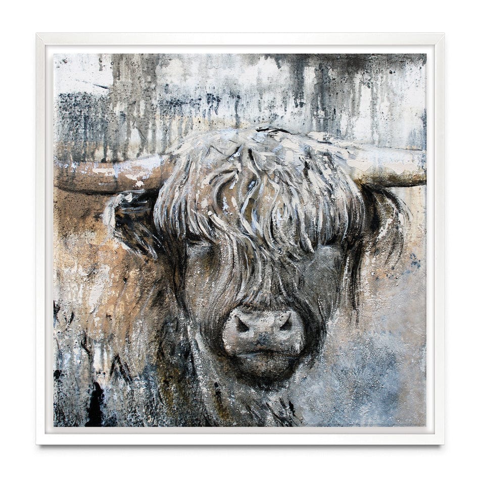 Weathered Highland Cow Square Canvas Print wall art product Studio Paint-Ing