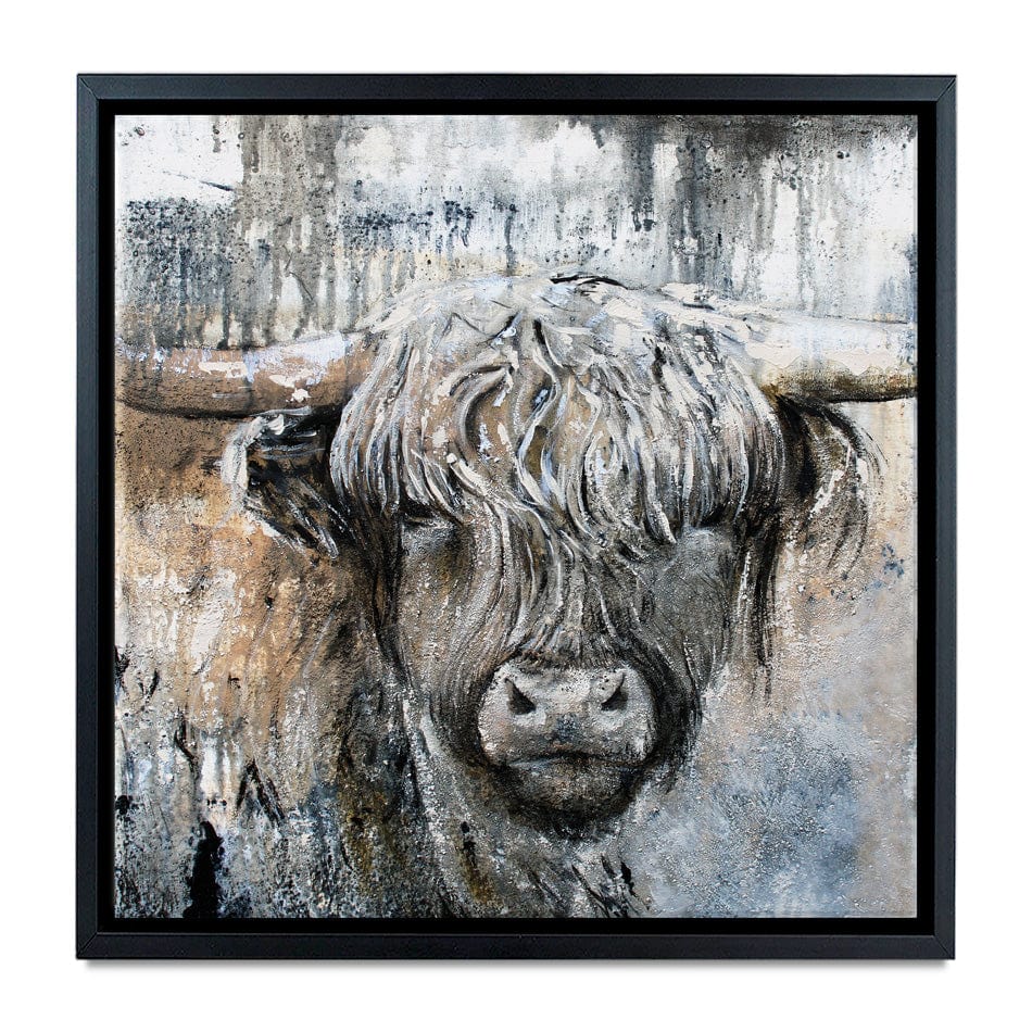 Weathered Highland Cow Square Canvas Print wall art product Studio Paint-Ing