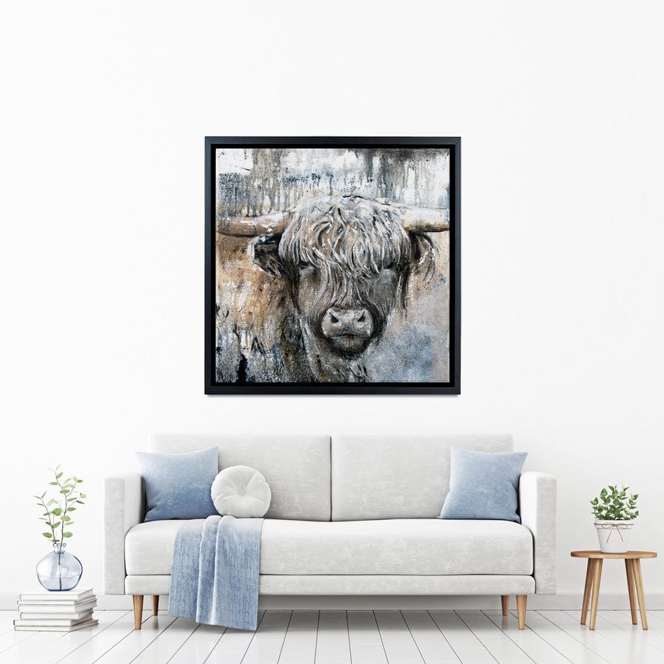 Weathered Highland Cow Square Canvas Print wall art product Studio Paint-Ing