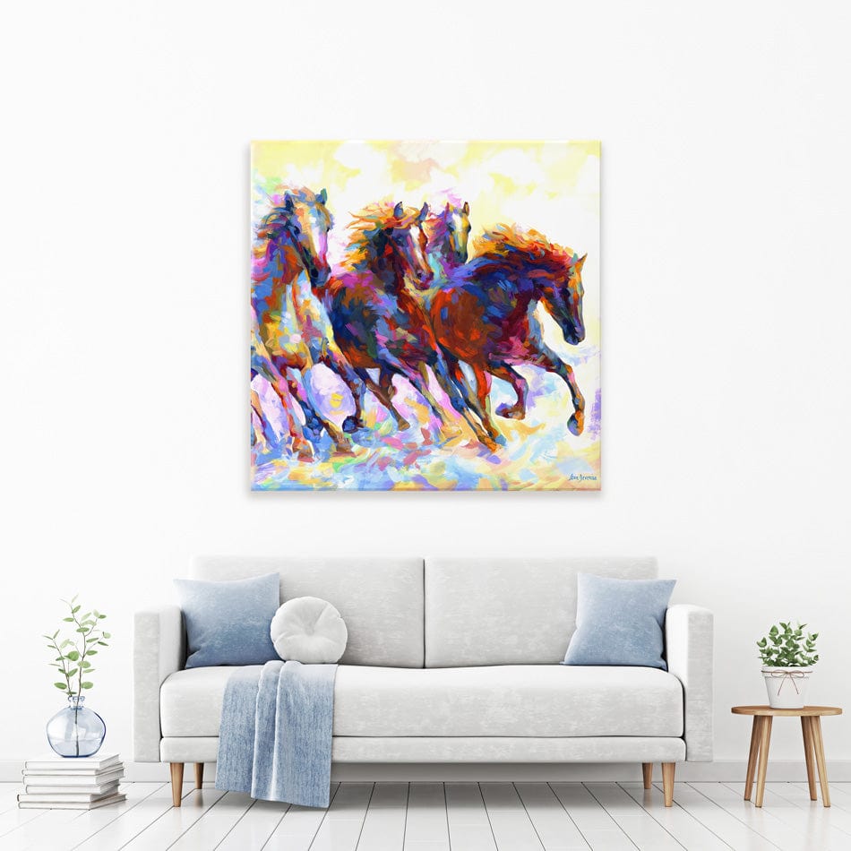 Wild Horses Running Square Canvas Print wall art product Leon Devenice