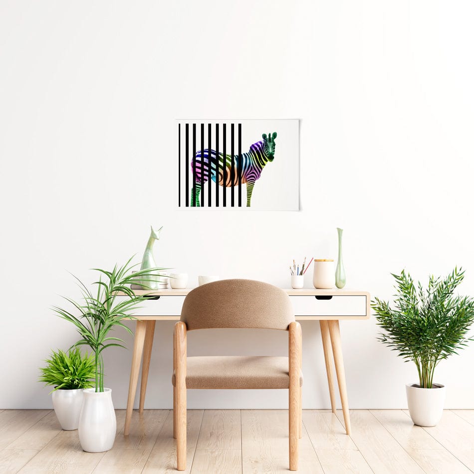 Zebra Behind Bars Art Print wall art product / Shutterstock