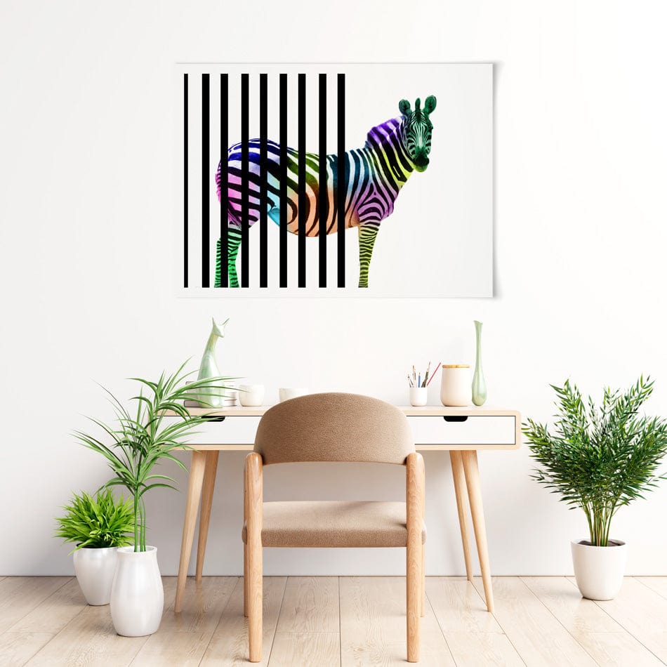 Zebra Behind Bars Art Print wall art product / Shutterstock