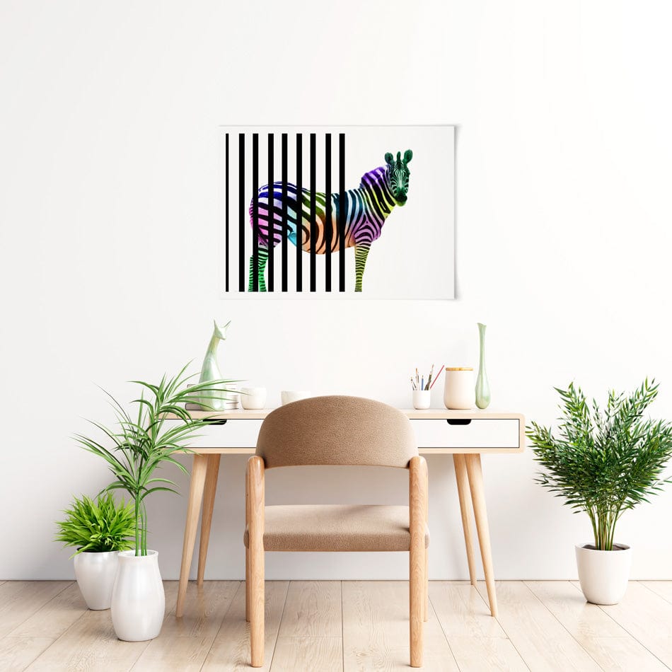 Zebra Behind Bars Art Print wall art product / Shutterstock