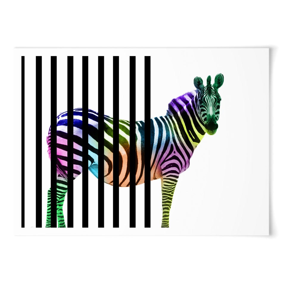 Zebra Behind Bars Art Print wall art product / Shutterstock