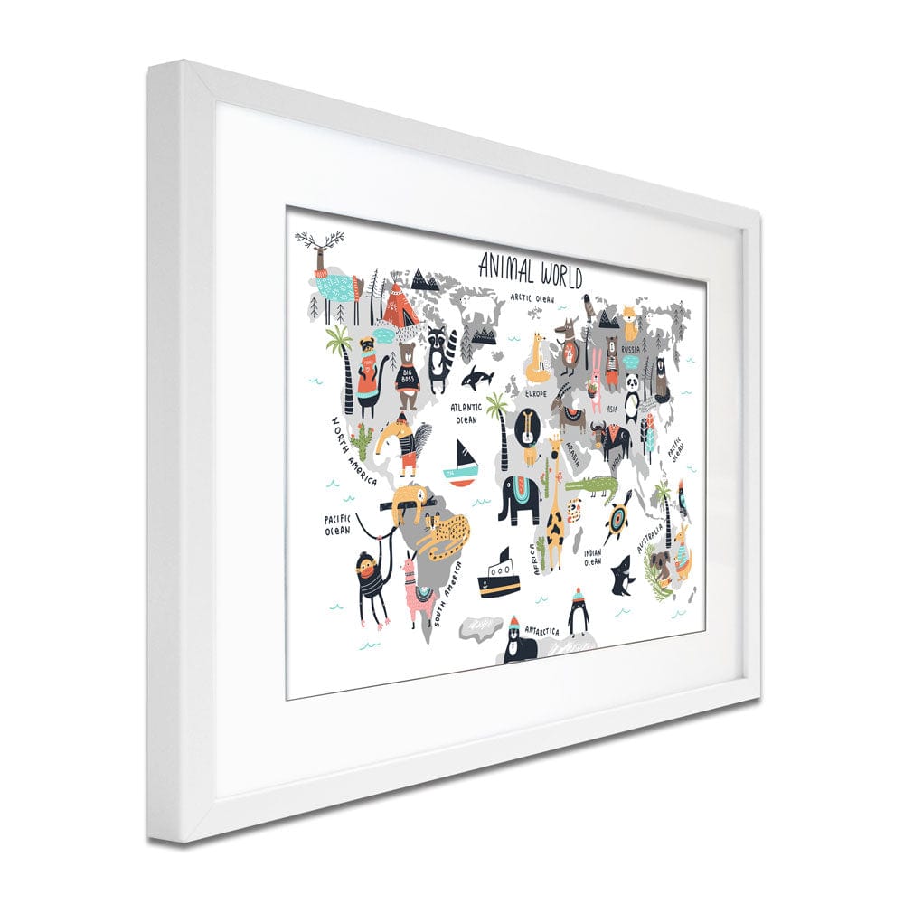 Animal World Map Framed Art Print wall art product Stepova Oksana / Shutterstock