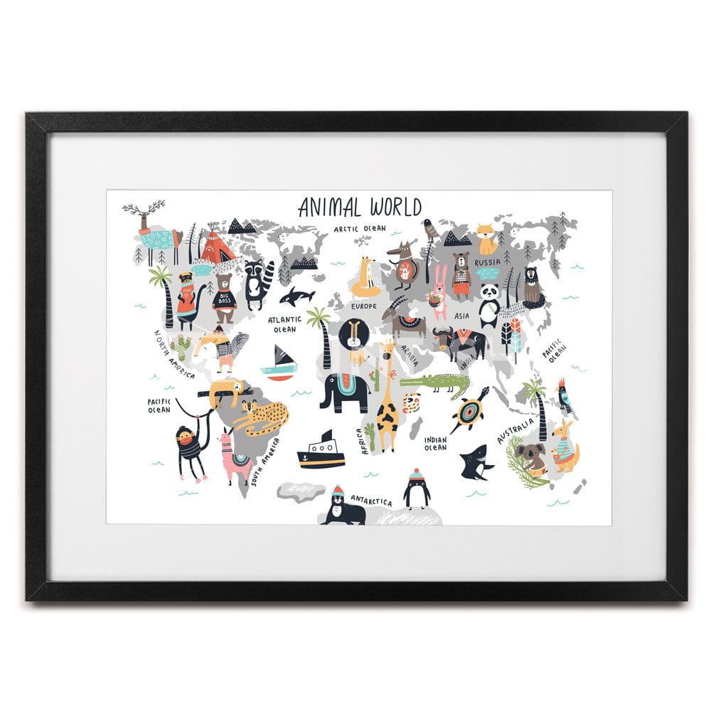 Animal World Map Framed Art Print wall art product Stepova Oksana / Shutterstock