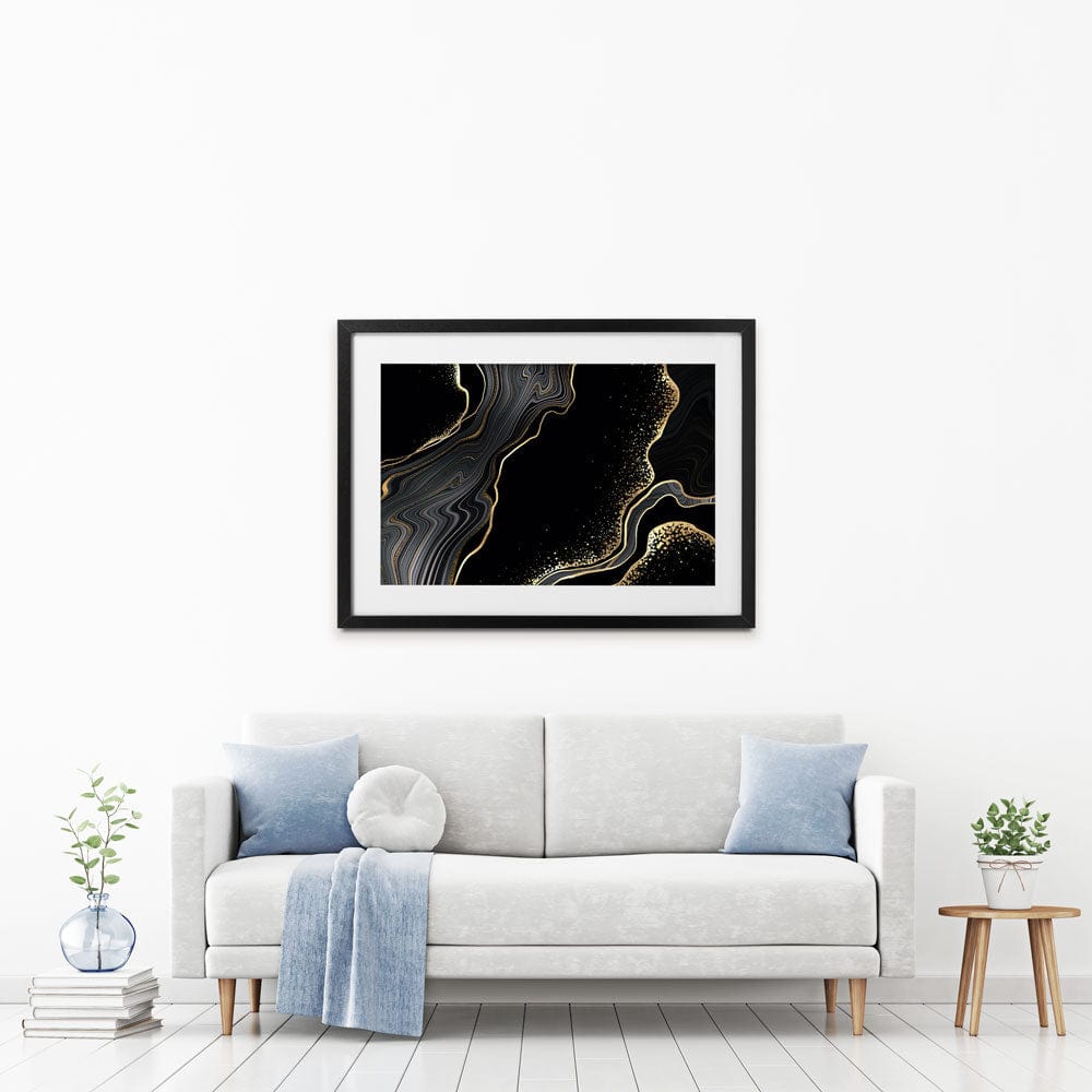 Black Marble Framed Art Print wall art product wacomka / Shutterstock