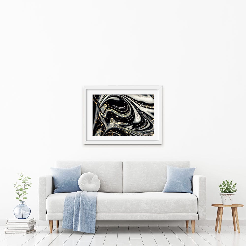 Black Marble Swirls Framed Art Print wall art product CARACOLLA / Shutterstock