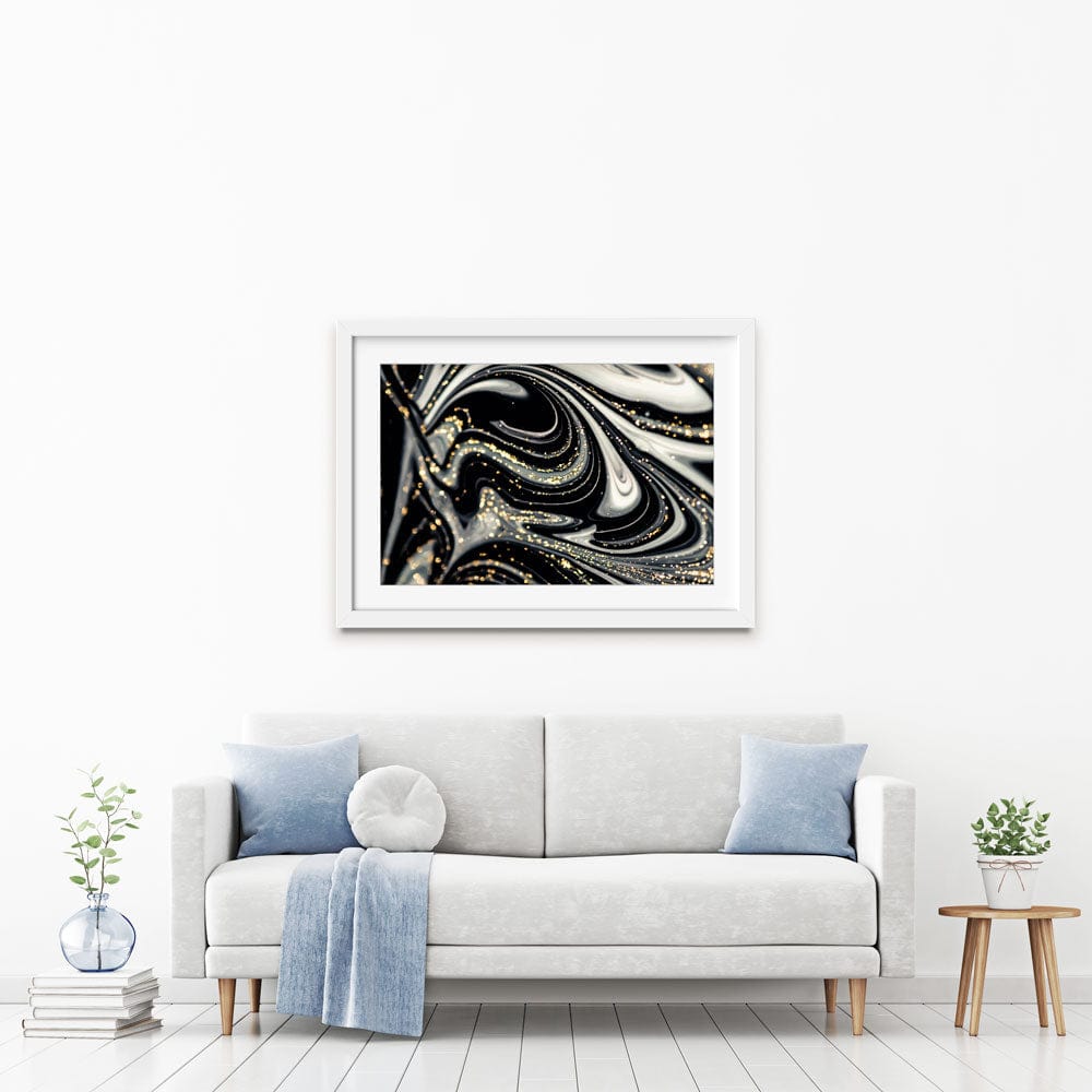 Black Marble Swirls Framed Art Print wall art product CARACOLLA / Shutterstock