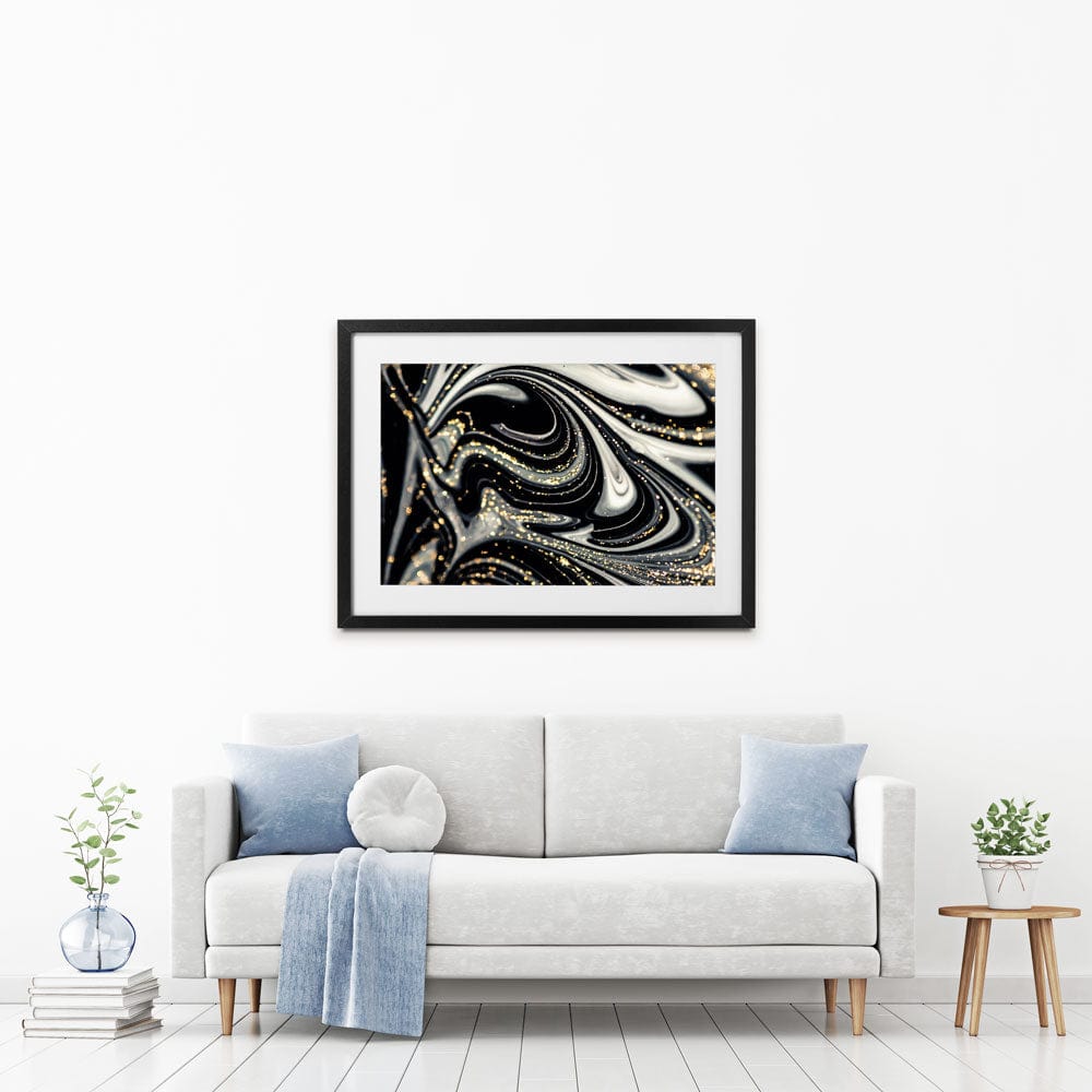 Black Marble Swirls Framed Art Print wall art product CARACOLLA / Shutterstock