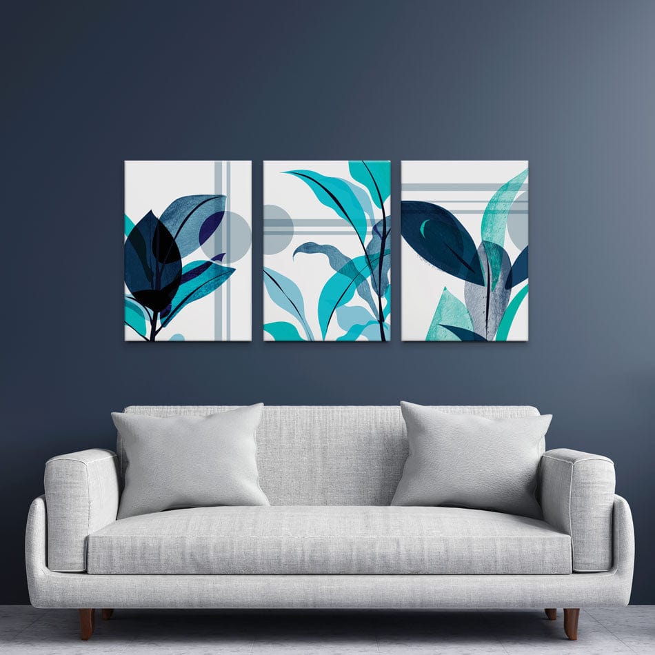 Blue Leaves Trio Canvas Print wall art product TWINS DESIGN STUDIO / Shutterstock