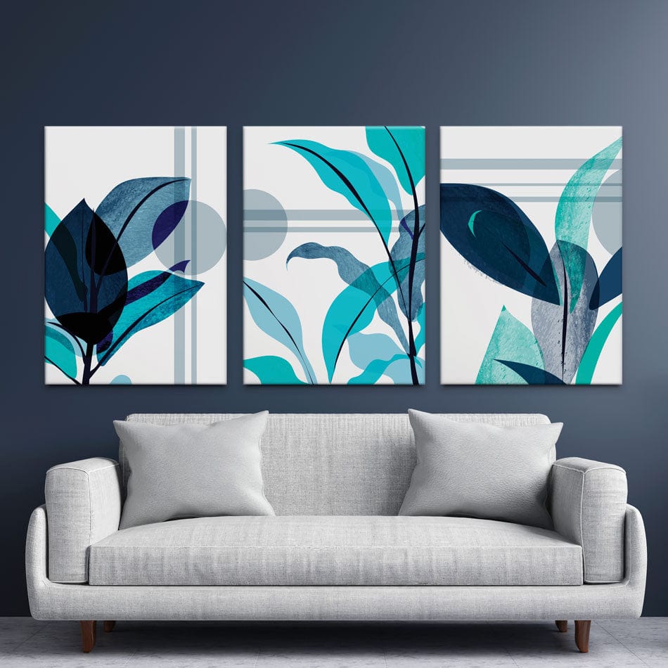 Blue Leaves Trio Canvas Print wall art product TWINS DESIGN STUDIO / Shutterstock