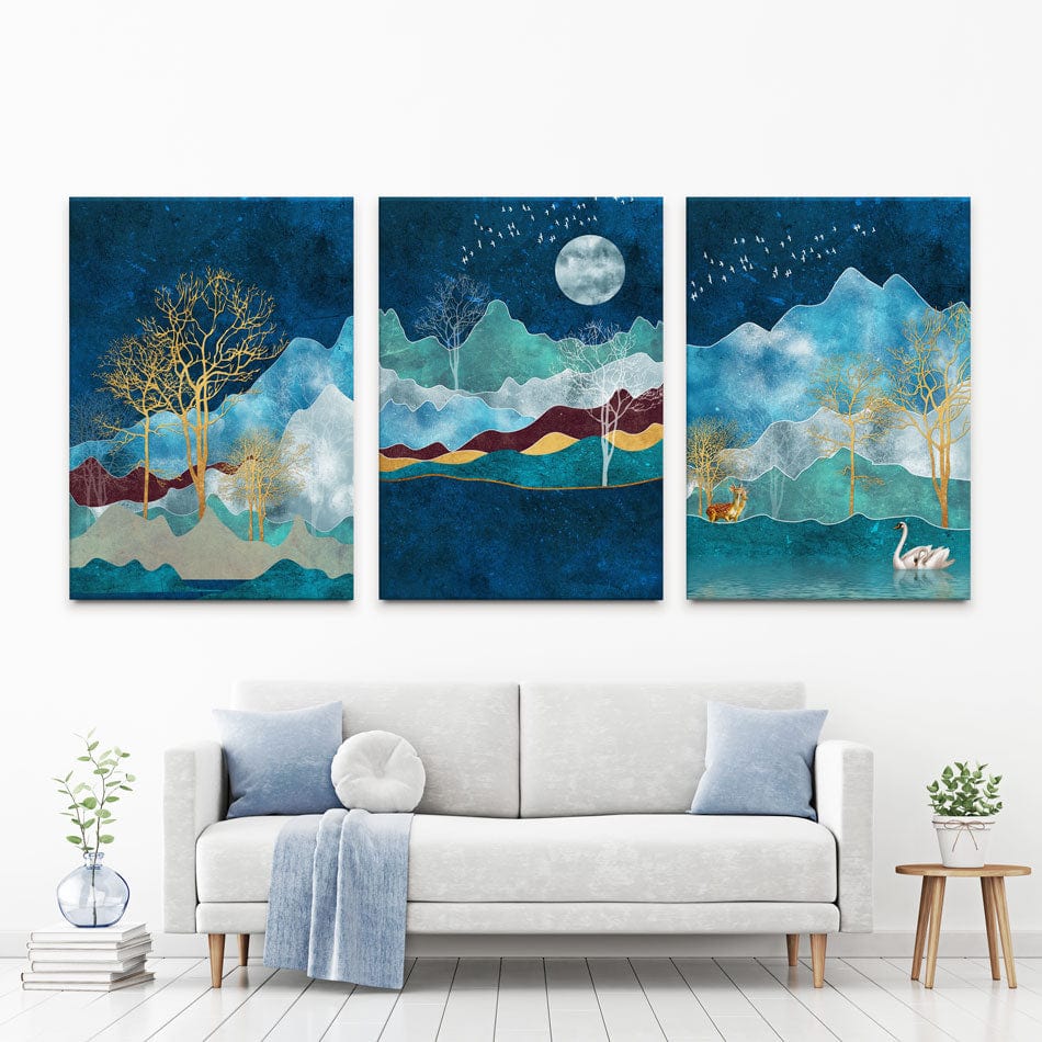 Blue Nature Scene Trio Canvas Print wall art product Muzi pear studio / Shutterstock