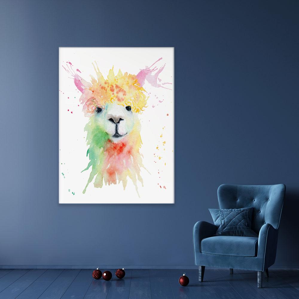 Colourful Watercolour Alpaca Canvas Print wall art product Olga Toshka / Shutterstock