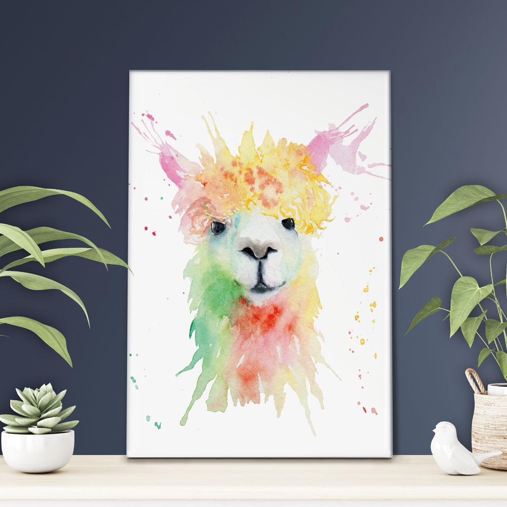 Colourful Watercolour Alpaca Canvas Print wall art product Olga Toshka / Shutterstock