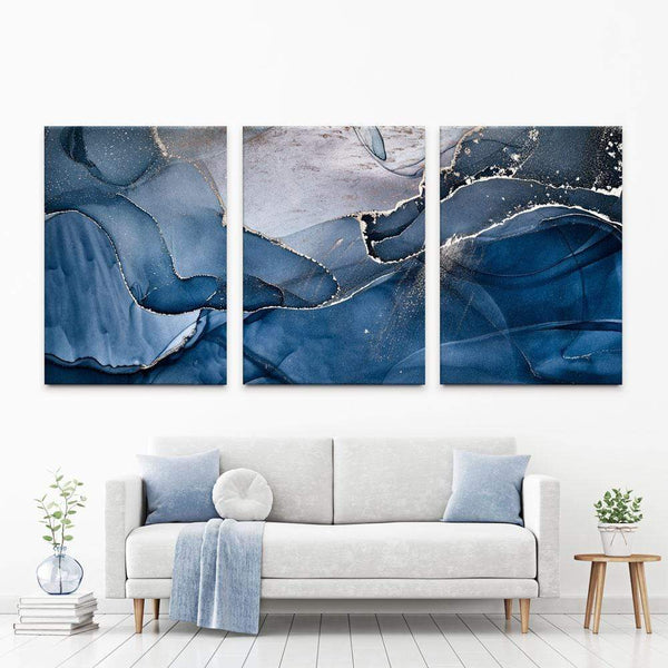 Dark Blue Marble Trio Canvas Print – Art Print Shop