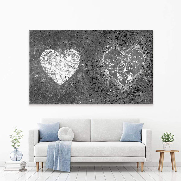 Grey And White Hearts Splatter Canvas Print – Art Print Shop