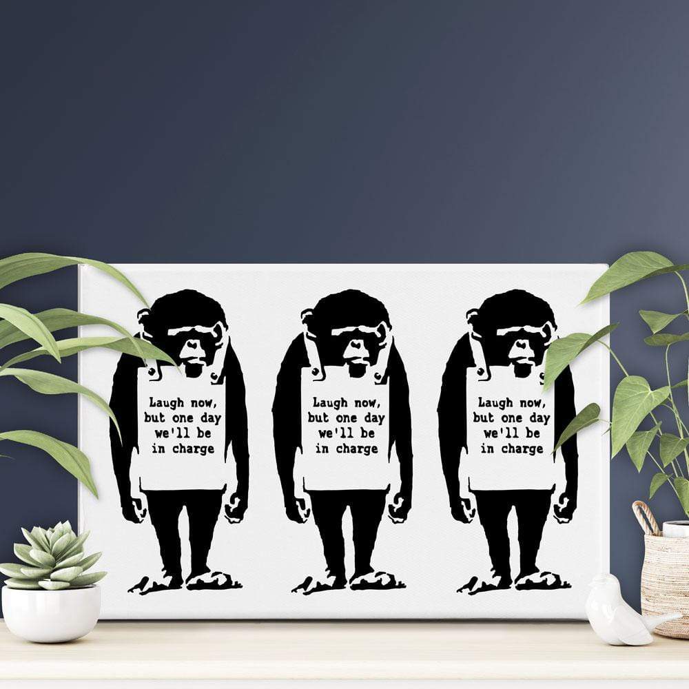 Laugh Now Trio Canvas Print wall art product Banksy