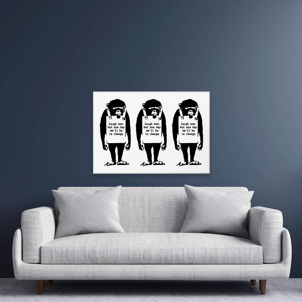 Laugh Now Trio Canvas Print wall art product Banksy