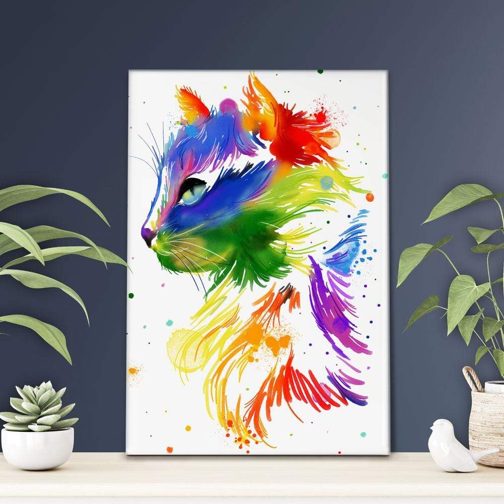 Rainbow cat wall art canvas