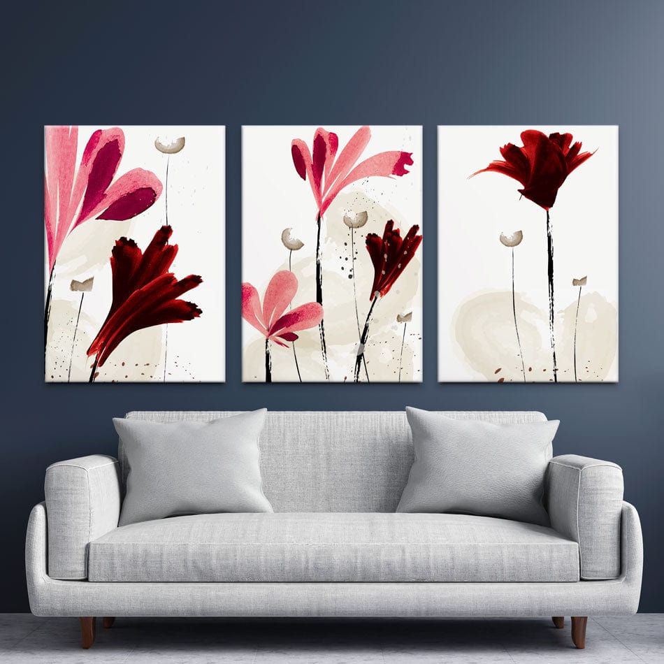 Red And Pink Flowers Trio Canvas Print wall art product Mohammadreza Zeidabadi / Shutterstock